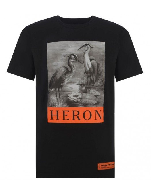 Tricou HERON PRESTON, Print Logo Label, Negru - HMAA026C99JER0011001