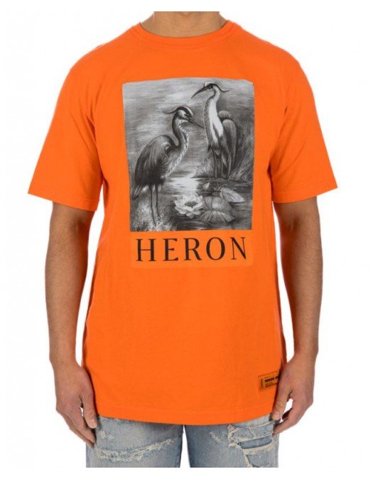 Tricou HERON PRESTON, Print Logo Label, Orange - HMAA026C99JER0012210