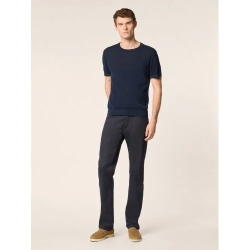 Tricou JACOB COHEN, Short Sleeve Top Combed Cotton, Bleumarin