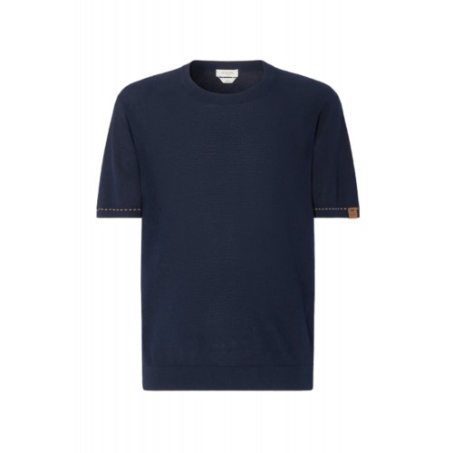 Tricou JACOB COHEN, Short Sleeve Top Combed Cotton, Bleumarin
