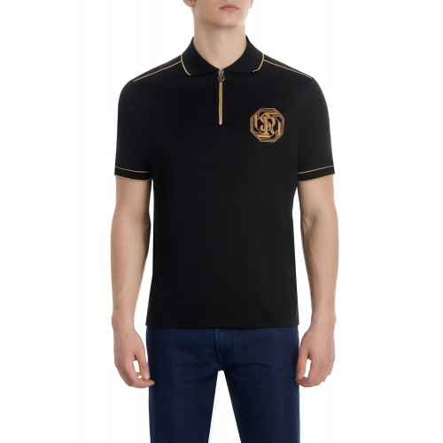 Tricou STEFANO RICCI, Model Polo, Insertii gold, Logo brodat Tricou STEFANO RICCI, Model Polo, Insertii gold, Logo brodat