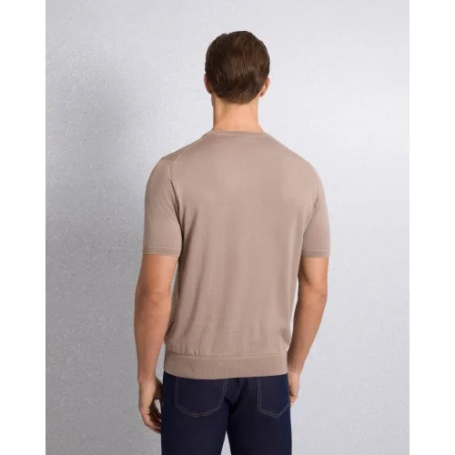 Tricou STEFANO RICCI, Crew neck sweater in cotton and silk, Beige