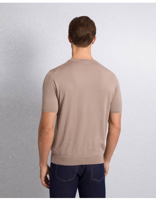 Tricou STEFANO RICCI, Crew neck sweater in cotton and silk, Beige - K212037G10F261933227