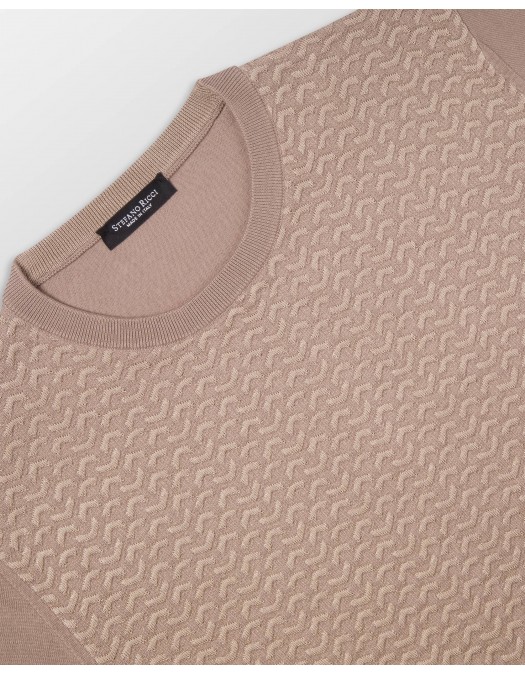 Tricou STEFANO RICCI, Crew neck sweater in cotton and silk, Beige - K212037G10F261933227