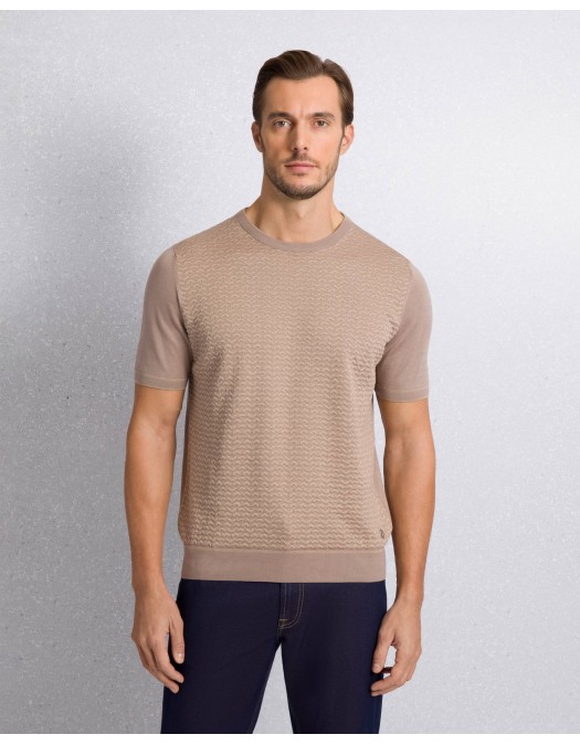 Tricou STEFANO RICCI, Crew neck sweater in cotton and silk, Beige - K212037G10F261933227