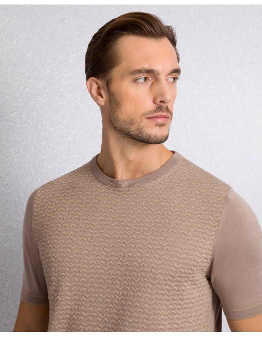 Tricou STEFANO RICCI, Crew neck sweater in cotton and silk, Beige - K212037G10F261933227