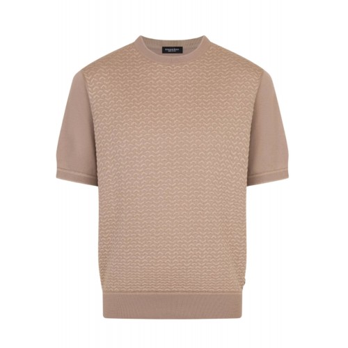 Tricou STEFANO RICCI, Crew neck sweater in cotton and silk, Beige