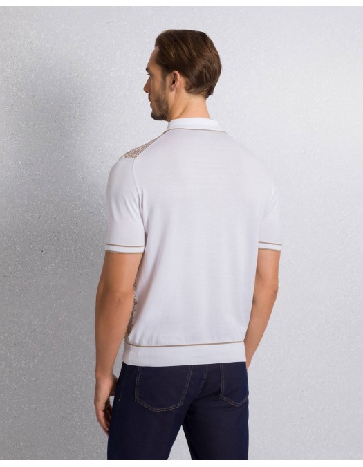 STEFANO RICCI, Cotton and silk knit zip-up polo shirt, Bej/Alb - K212037P31F261933100