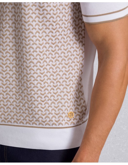 STEFANO RICCI, Cotton and silk knit zip-up polo shirt, Bej/Alb - K212037P31F261933100