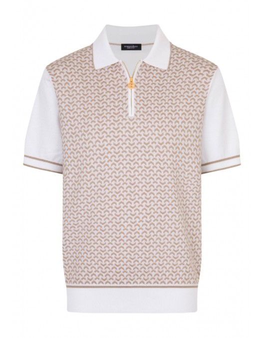 STEFANO RICCI, Cotton and silk knit zip-up polo shirt, Bej/Alb - K212037P31F261933100