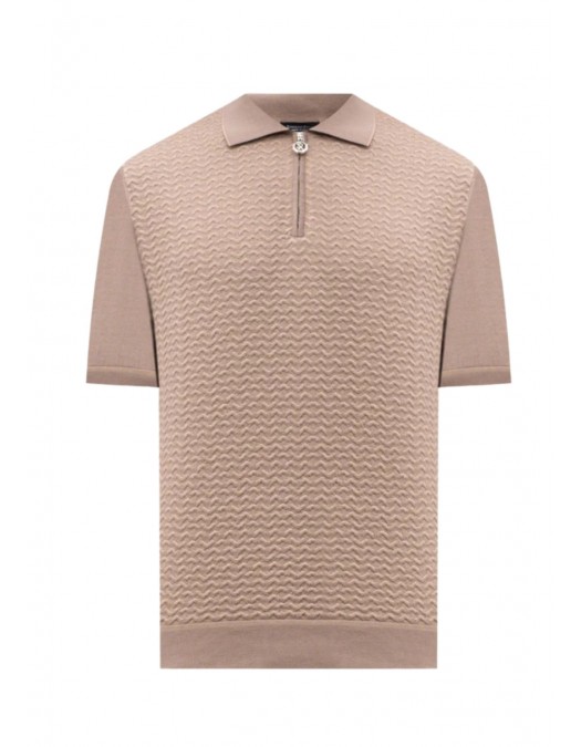 STEFANO RICCI, Cotton and silk knit zip-up polo shirt, Beige - K212037P31F261933227