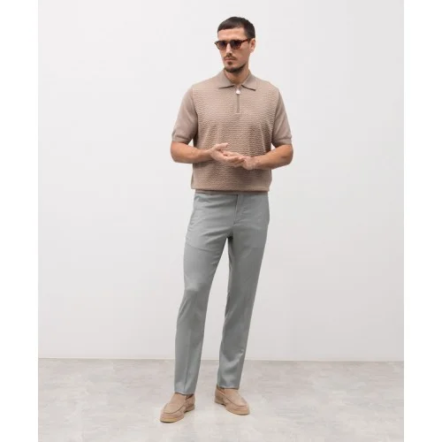 STEFANO RICCI, Cotton and silk knit zip-up polo shirt, Beige