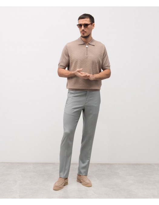 STEFANO RICCI, Cotton and silk knit zip-up polo shirt, Beige - K212037P31F261933227