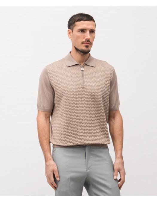 STEFANO RICCI, Cotton and silk knit zip-up polo shirt, Beige - K212037P31F261933227