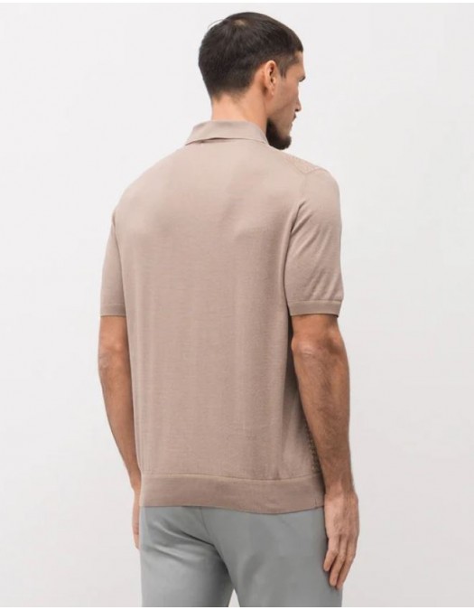 STEFANO RICCI, Cotton and silk knit zip-up polo shirt, Beige - K212037P31F261933227