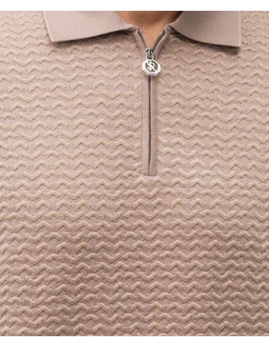 STEFANO RICCI, Cotton and silk knit zip-up polo shirt, Beige - K212037P31F261933227