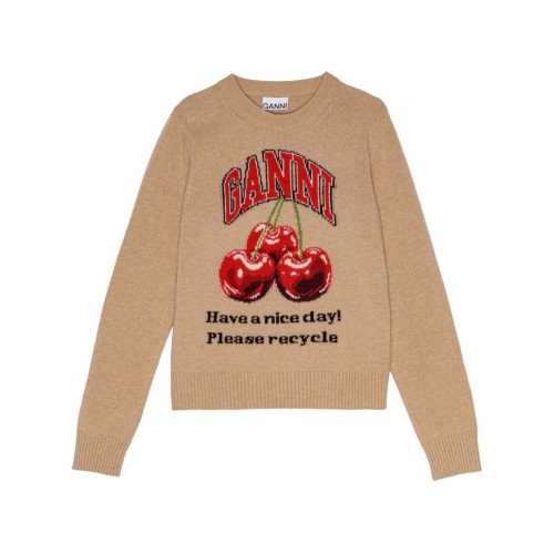 Pulover GANNI, Cherries Jumper, Brown Pulover GANNI, Cherries Jumper, Brown
