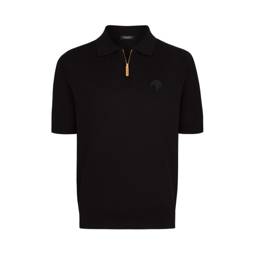 Tricou STEFANO RICCI, Model Polo Clasic, Black, Insertie fermoar Tricou STEFANO RICCI, Model Polo Clasic, Black, Insertie fermoar