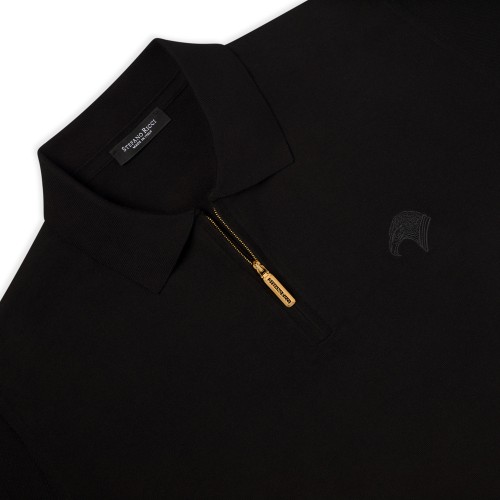 Tricou STEFANO RICCI, Model Polo Clasic, Black, Insertie fermoar Tricou STEFANO RICCI, Model Polo Clasic, Black, Insertie fermoar