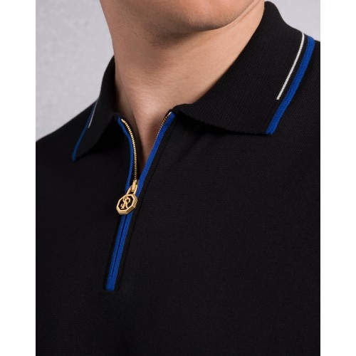 Tricou STEFANO RICCI, Cotton knit zip polo, Negru