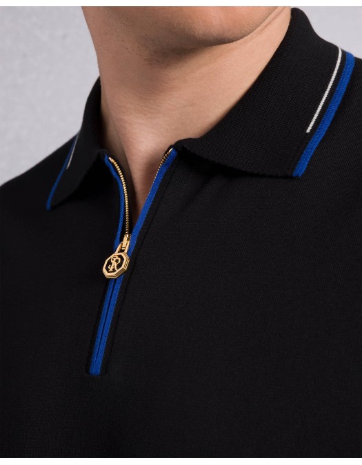 Tricou STEFANO RICCI, Cotton knit zip polo, Negru - K313051P31F261463131