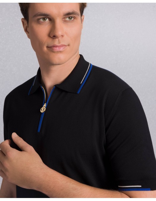 Tricou STEFANO RICCI, Cotton knit zip polo, Negru - K313051P31F261463131