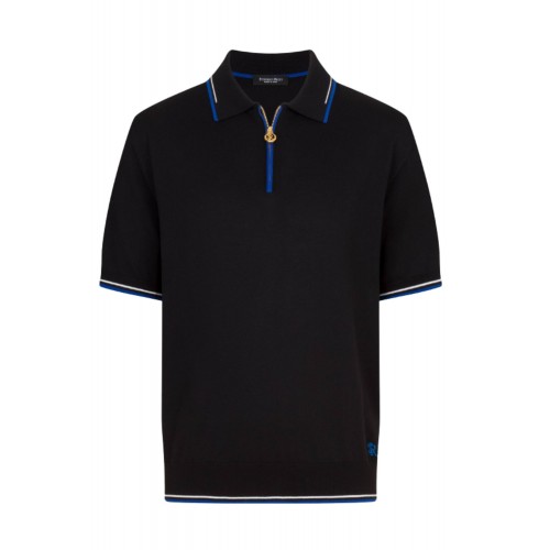 Tricou STEFANO RICCI, Cotton knit zip polo, Negru