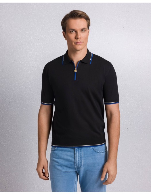 Tricou STEFANO RICCI, Cotton knit zip polo, Negru - K313051P31F261463131