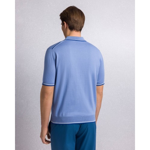 Tricou STEFANO RICCI, Cotton knit zip polo, Albastru