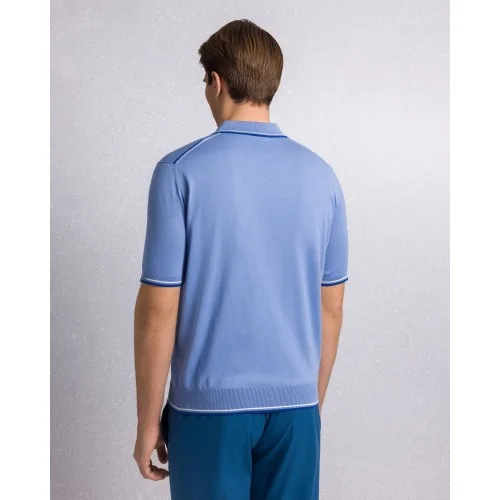 Tricou STEFANO RICCI, Cotton knit zip polo, Albastru