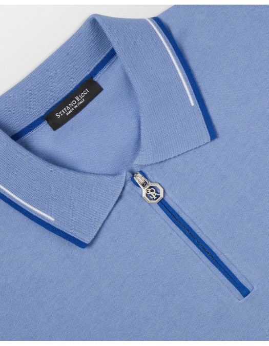 Tricou STEFANO RICCI, Cotton knit zip polo, Albastru - K313051P31F261463146