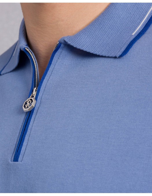 Tricou STEFANO RICCI, Cotton knit zip polo, Albastru - K313051P31F261463146
