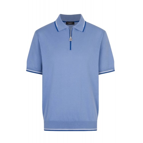 Tricou STEFANO RICCI, Cotton knit zip polo, Albastru
