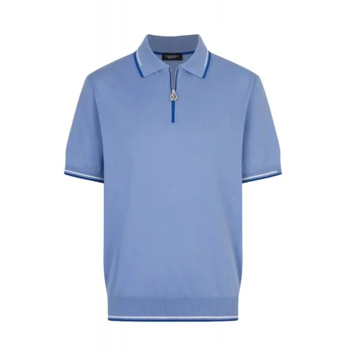 Tricou STEFANO RICCI, Cotton knit zip polo, Albastru