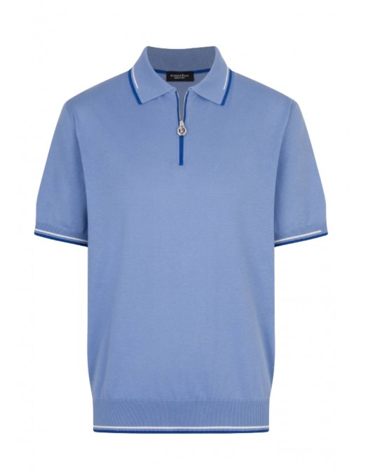Tricou STEFANO RICCI, Cotton knit zip polo, Albastru - K313051P31F261463146