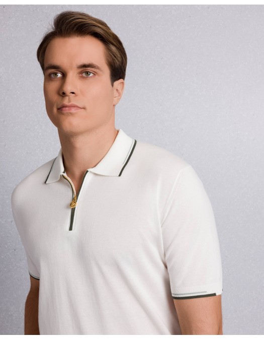 Tricou STEFANO RICCI, Cotton knit zip polo, Alb - K313051P31F261463204
