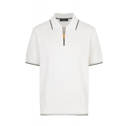 Tricou STEFANO RICCI, Cotton knit zip polo, Alb