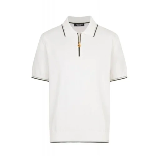 Tricou STEFANO RICCI, Cotton knit zip polo, Alb