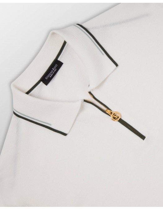 Tricou STEFANO RICCI, Cotton knit zip polo, Alb - K313051P31F261463204
