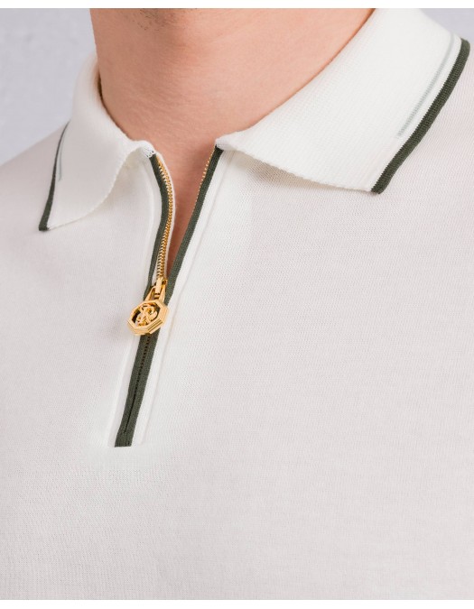 Tricou STEFANO RICCI, Cotton knit zip polo, Alb - K313051P31F261463204