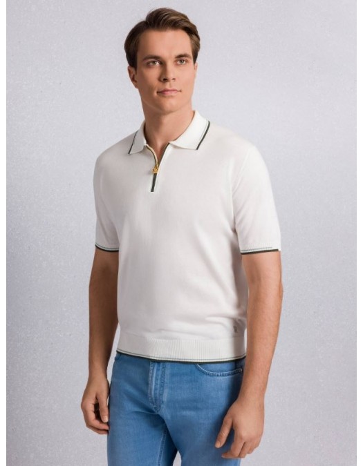 Tricou STEFANO RICCI, Cotton knit zip polo, Alb - K313051P31F261463204