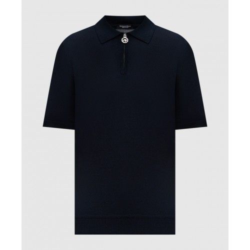 Tricou STEFANO RICCI, Polo Design, Monogram Insert, Silk, Navy Blue Tricou STEFANO RICCI, Polo Design, Monogram Insert, Silk, Navy Blue