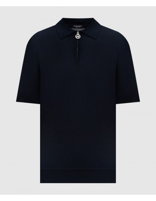 Tricou STEFANO RICCI, Polo Design, Monogram Insert, Silk, Navy Blue - K414000P31F25160131