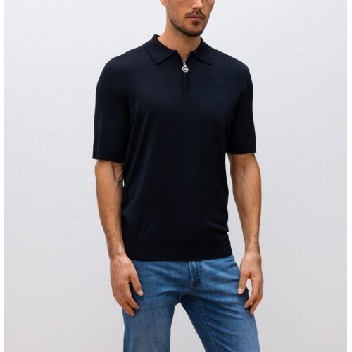 Tricou STEFANO RICCI, Polo Design, Monogram Insert, Silk, Navy Blue Tricou STEFANO RICCI, Polo Design, Monogram Insert, Silk, Navy Blue