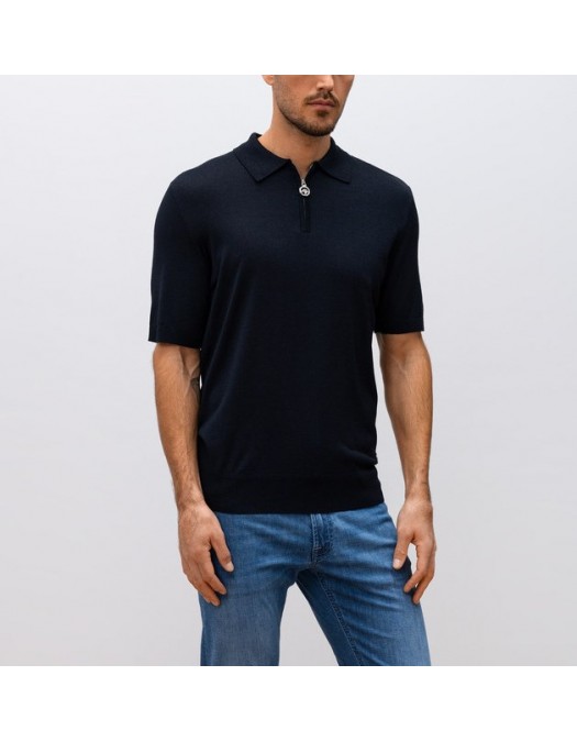 Tricou STEFANO RICCI, Polo Design, Monogram Insert, Silk, Navy Blue - K414000P31F25160131