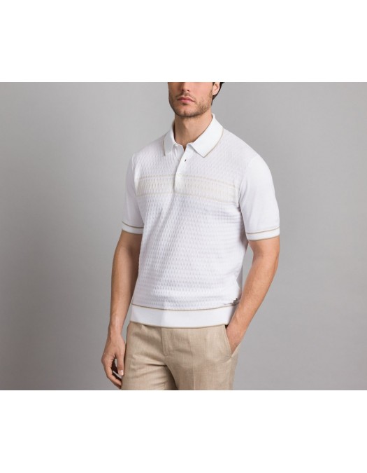 Tricou STEFANO RICCI, Polo, Three Button, Monogram, Silk, White - K212027P13F251923100