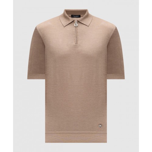 Tricou STEFANO RICCI, Polo Design, Monogram Insert, Silk, Beige Tricou STEFANO RICCI, Polo Design, Monogram Insert, Silk, Beige