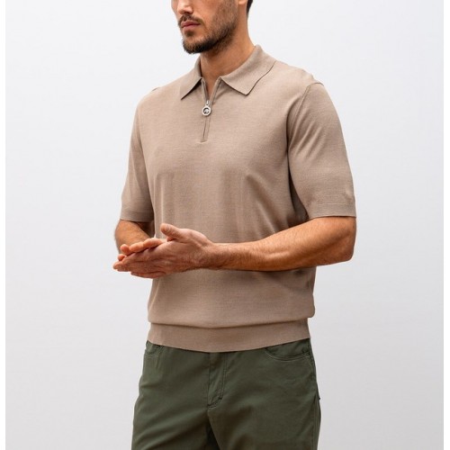 Tricou STEFANO RICCI, Polo Design, Monogram Insert, Silk, Beige Tricou STEFANO RICCI, Polo Design, Monogram Insert, Silk, Beige