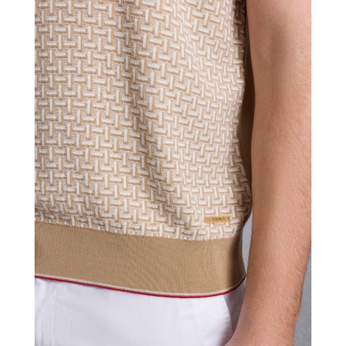 Tricou STEFANO RICCI, Cotton and silk knit zip polo, Red insert