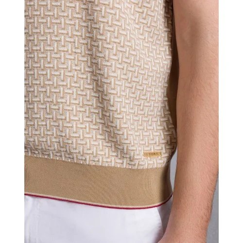 Tricou STEFANO RICCI, Cotton and silk knit zip polo, Red insert